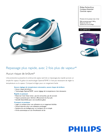 Philips GC6840/20 PerfectCare Compact Essential Centrale vapeur Manuel utilisateur | Fixfr