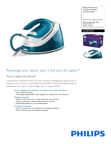 Philips GC6815/20 PerfectCare Compact Essential Centrale vapeur Manuel utilisateur | Fixfr