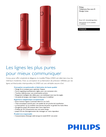 Philips M4502R/34 Téléphone fixe sans fil Design Linea Manuel utilisateur | Fixfr