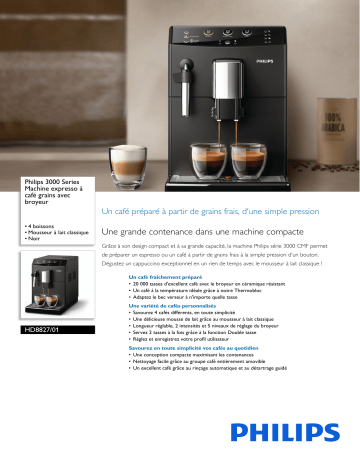 Philips HD8827/01 3000 Series Machine expresso à café grains avec broyeur Manuel utilisateur | Fixfr