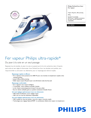 Philips GC4924/20R1 PerfectCare Azur Fer vapeur Manuel utilisateur | Fixfr
