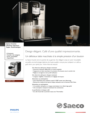 Saeco HD8917/01 Saeco Incanto Machine espresso Super Automatique Manuel utilisateur | Fixfr