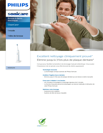 Sonicare HX3212/04 Sonicare CleanCare+ Brosse à dents électrique Manuel utilisateur | Fixfr