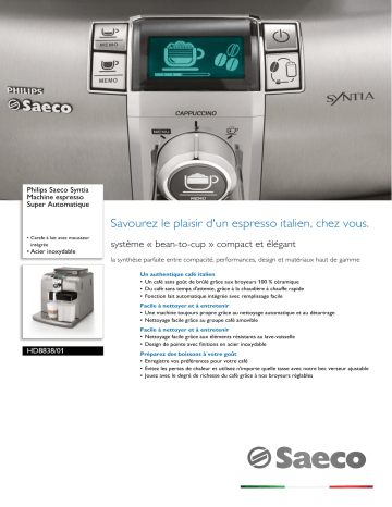 Saeco HD8838/01 Saeco Syntia Machine espresso Super Automatique Manuel utilisateur | Fixfr