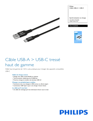 Philips DLC5204A/00 Câble USB-A > USB-C Manuel utilisateur | Fixfr