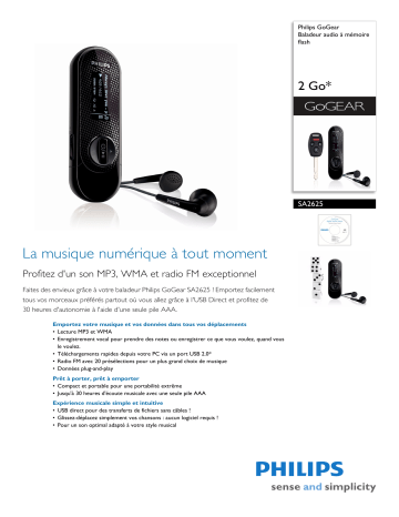 Philips SA2625/02 GoGEAR Baladeur MP3 Manuel utilisateur | Fixfr