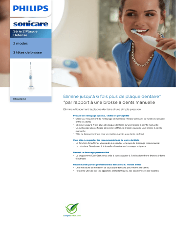 Sonicare HX6222/53 Sonicare Série 2 plaque defense Manuel utilisateur | Fixfr