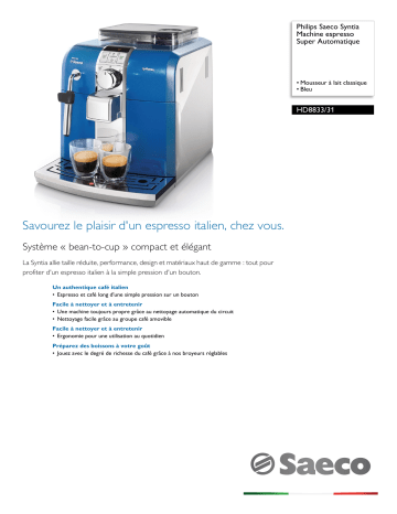 Saeco HD8833/31 Saeco Syntia Machine espresso Super Automatique Manuel utilisateur | Fixfr