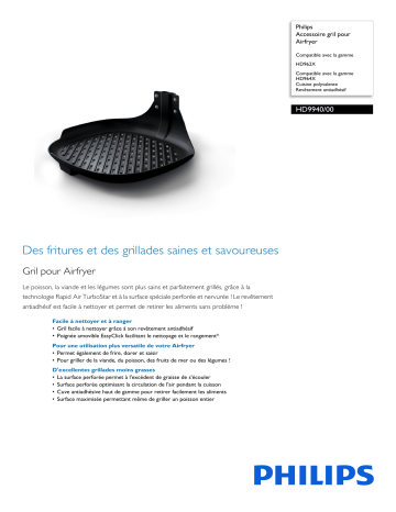 Philips HD9940/00 Accessoire gril pour Airfryer Manuel utilisateur | Fixfr