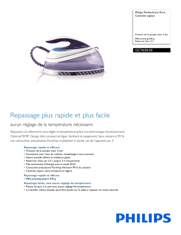 Philips GC7630/30 PerfectCare Pure Centrale vapeur Manuel utilisateur | Fixfr