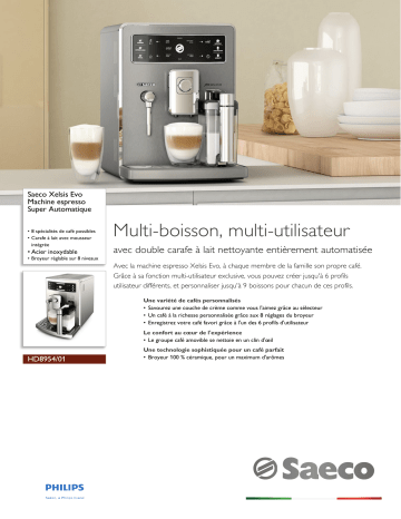 Saeco HD8954/01 Saeco Xelsis Evo Machine espresso Super Automatique Manuel utilisateur | Fixfr