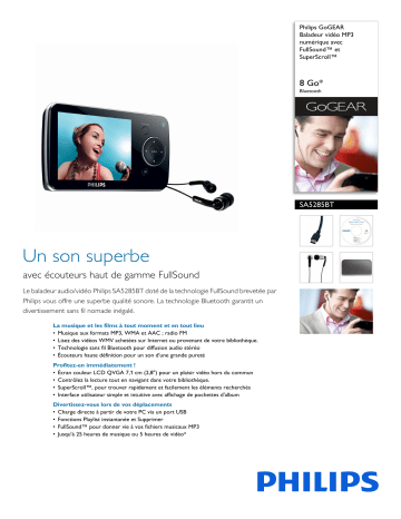 Philips SA5285BT/02 GoGEAR Baladeur vidéo MP3 numérique Manuel utilisateur | Fixfr