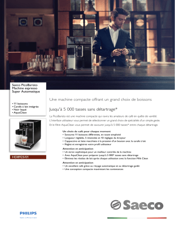 Saeco HD8925/01 Saeco PicoBaristo Machine espresso Super Automatique Manuel utilisateur | Fixfr