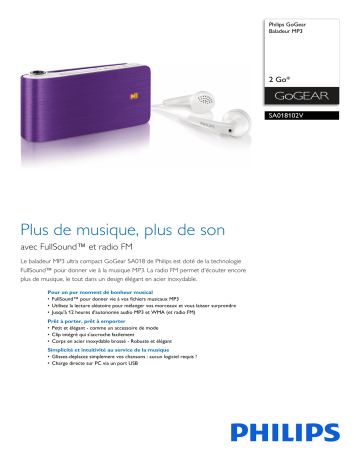 Philips SA018102V/02 GoGEAR Baladeur MP3 Manuel utilisateur | Fixfr
