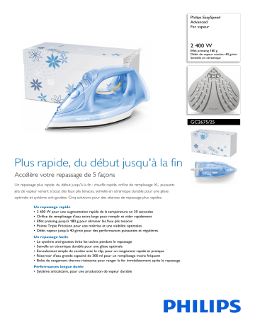 Philips GC2675/25 EasySpeed Advanced Fer vapeur Manuel utilisateur | Fixfr