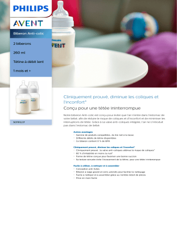 Avent SCF813/27 Avent Biberon Anti-colic Manuel utilisateur | Fixfr