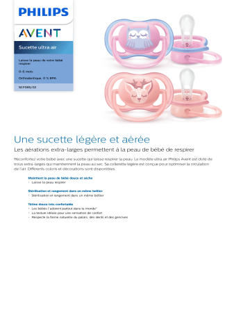 Avent SCF085/02 Avent Sucette ultra air Manuel utilisateur | Fixfr