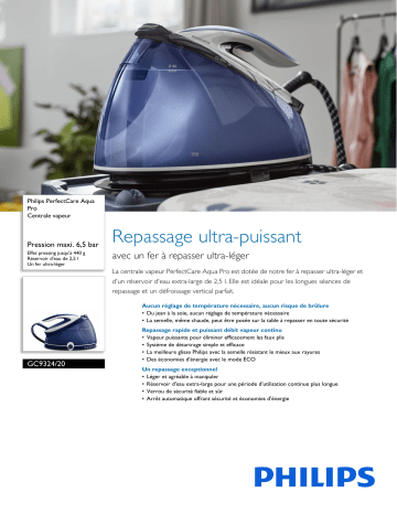 Philips GC9324/20 PerfectCare Aqua Pro Centrale vapeur Manuel utilisateur | Fixfr