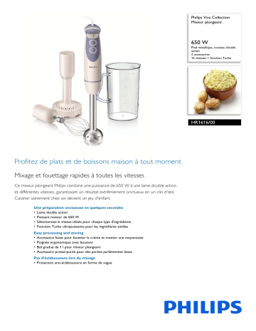 Philips HR1616/00 Viva Collection Mixeur plongeant Manuel utilisateur | Fixfr