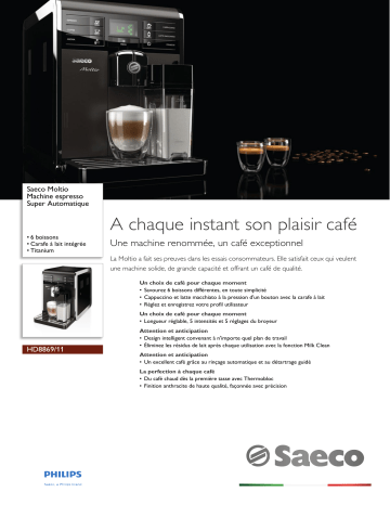 Saeco HD8869/11 Saeco Moltio Machine espresso Super Automatique Manuel utilisateur | Fixfr