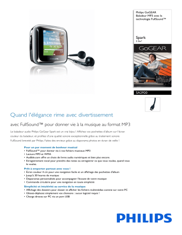 Philips SA2920/02 GoGEAR Baladeur MP3 Manuel utilisateur | Fixfr