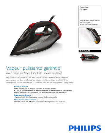 Philips GC4567/80 Azur Fer vapeur Manuel utilisateur | Fixfr