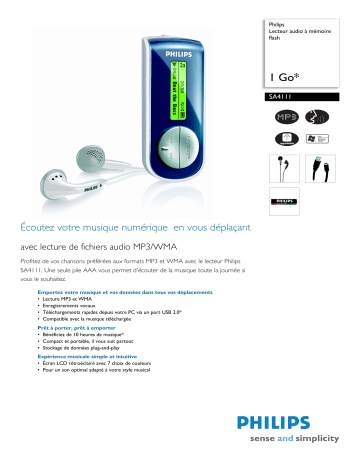 Philips SA4111/02 Baladeur audio à mémoire flash Manuel utilisateur | Fixfr