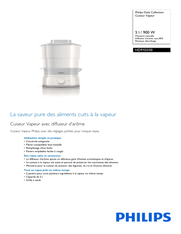 Philips HD9103/00 Daily Collection Cuiseur Vapeur Manuel utilisateur | Fixfr