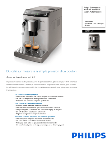 Philips HD8831/11 3100 series Machine espresso Super Automatique Manuel utilisateur | Fixfr