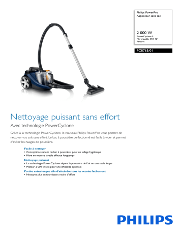 Philips FC8763/01 PowerPro Aspirateur sans sac Manuel utilisateur | Fixfr