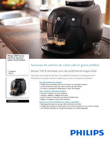 Philips HD8650/01 2000 Series Machine espresso Super Automatique Manuel utilisateur | Fixfr