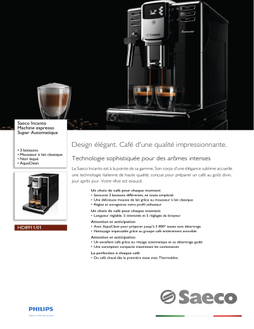 Saeco HD8911/01 Saeco Incanto Machine espresso Super Automatique Manuel utilisateur | Fixfr