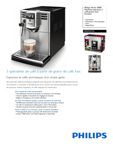 Philips EP5315/10 Series 5000 Machine expresso à café grains avec broyeur Manuel utilisateur | Fixfr