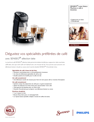SENSEO® HD7850/63 SENSEO® Latte Select Machine à café à dosettes Manuel utilisateur | Fixfr
