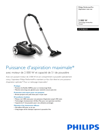 Philips FC9182/01 PerformerPro Aspirateur avec sac Manuel utilisateur | Fixfr