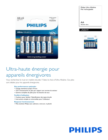 Philips LR6E6W/10 Ultra Alkaline Pile rechargeable Manuel utilisateur | Fixfr