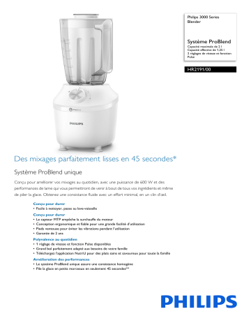 Philips HR2191/00 3000 Series Blender Manuel utilisateur | Fixfr