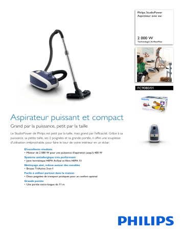 Philips FC9080/01 StudioPower Aspirateur avec sac Manuel utilisateur | Fixfr