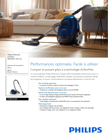 Philips FC8375/09 Performer Compact Aspirateur avec sac Manuel utilisateur | Fixfr