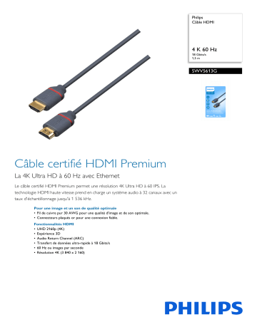 Philips SWV5613G/00 Câble HDMI Manuel utilisateur | Fixfr