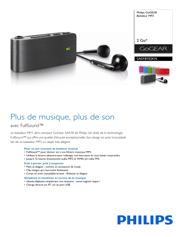 Philips SA018102KN/02 GoGEAR Baladeur MP3 Manuel utilisateur | Fixfr