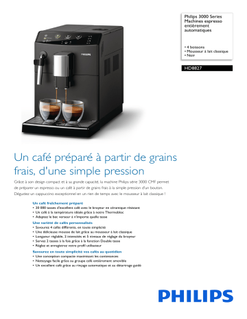Philips HD8827/01R1 3000 Series Machines espresso entièrement automatiques Manuel utilisateur | Fixfr