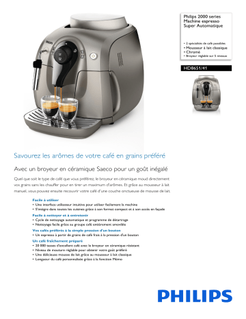 Philips HD8651/41 2000 series Machine espresso Super Automatique Manuel utilisateur | Fixfr