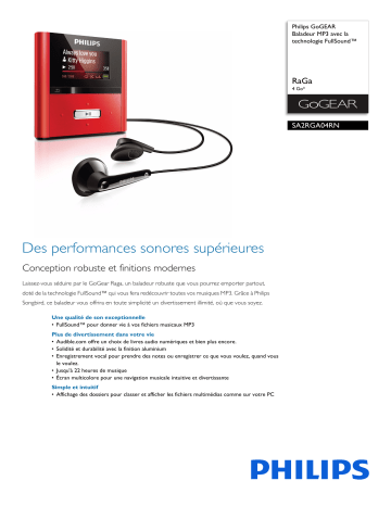 Philips SA2RGA04RN/02 GoGEAR Baladeur MP3 Manuel utilisateur | Fixfr