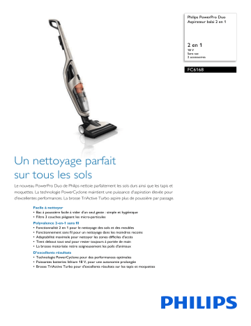 Philips FC6168/01R1 PowerPro Duo Aspirateur balai 2 en 1 Manuel utilisateur | Fixfr