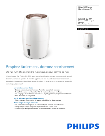 Philips HU2716/10 2000 Series Humidificateur d'air Manuel utilisateur | Fixfr