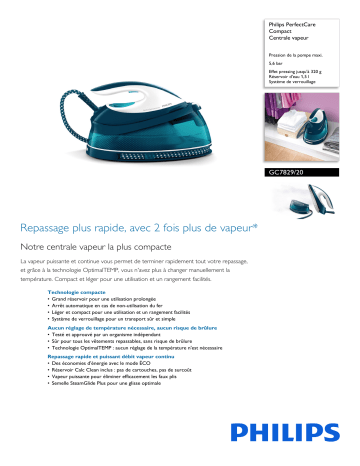 Philips GC7829/20 PerfectCare Compact Centrale vapeur Manuel utilisateur | Fixfr