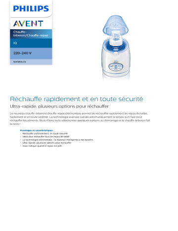 Avent SCF260/23 Avent iQ Chauffe-biberon/Chauffe-repas Manuel utilisateur | Fixfr