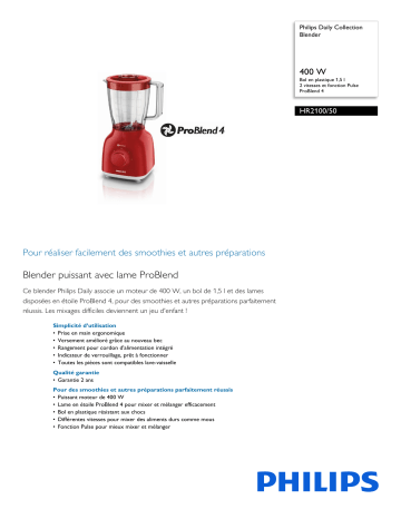 Philips HR2100/50 Daily Collection Blender Manuel utilisateur | Fixfr