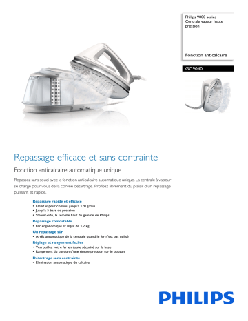 Philips GC9040/02 9000 series Centrale vapeur haute pression Manuel utilisateur | Fixfr